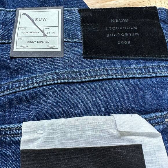 Neuw Iggy NWT Skinny Men's Jeans Polar Blue Size 38 x 32 Tapered Back Patch - Picture 6 of 10